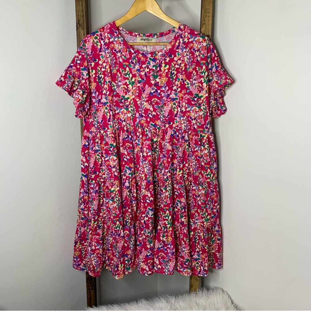 Haptics Preppy Print Colorful Floral Dress Size M